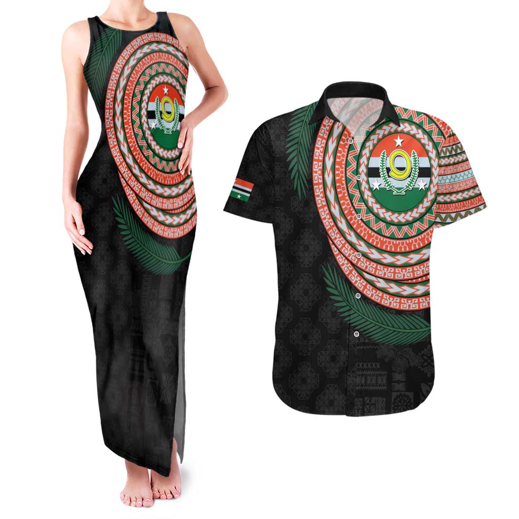 Penama Tribal Tattoo with Namele Leaves Couples Matching Tank Maxi Dress and Hawaiian Shirt