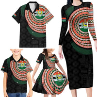 Penama Tribal Tattoo with Namele Leaves Family Matching Long Sleeve Bodycon Dress and Hawaiian Shirt