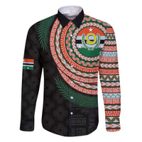 Penama Tribal Tattoo with Namele Leaves Family Matching Long Sleeve Bodycon Dress and Hawaiian Shirt