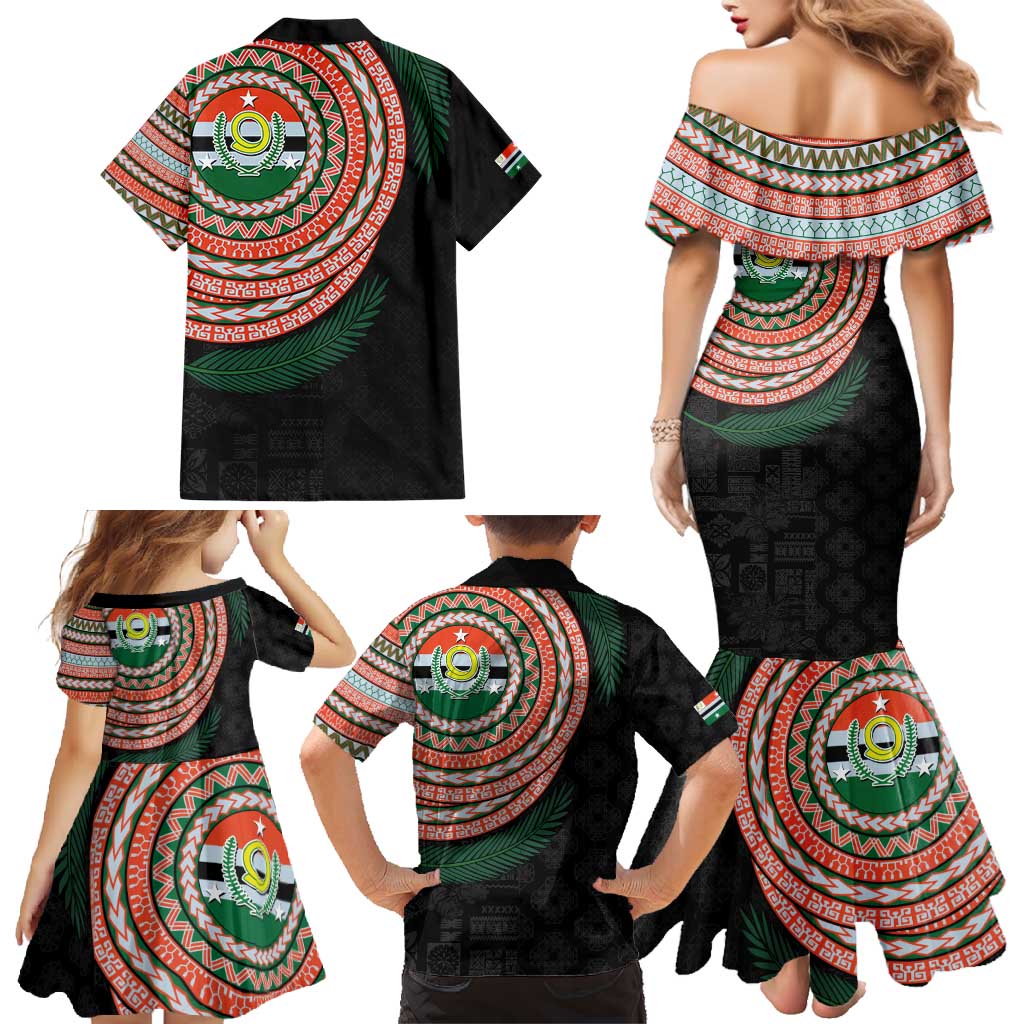 Penama Tribal Tattoo with Namele Leaves Family Matching Mermaid Dress and Hawaiian Shirt