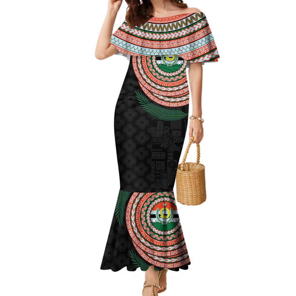 Penama Tribal Tattoo with Namele Leaves Family Matching Mermaid Dress and Hawaiian Shirt