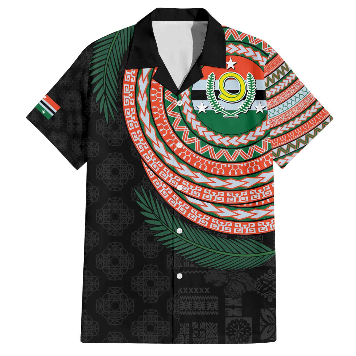 Penama Tribal Tattoo with Namele Leaves Family Matching Off The Shoulder Long Sleeve Dress and Hawaiian Shirt