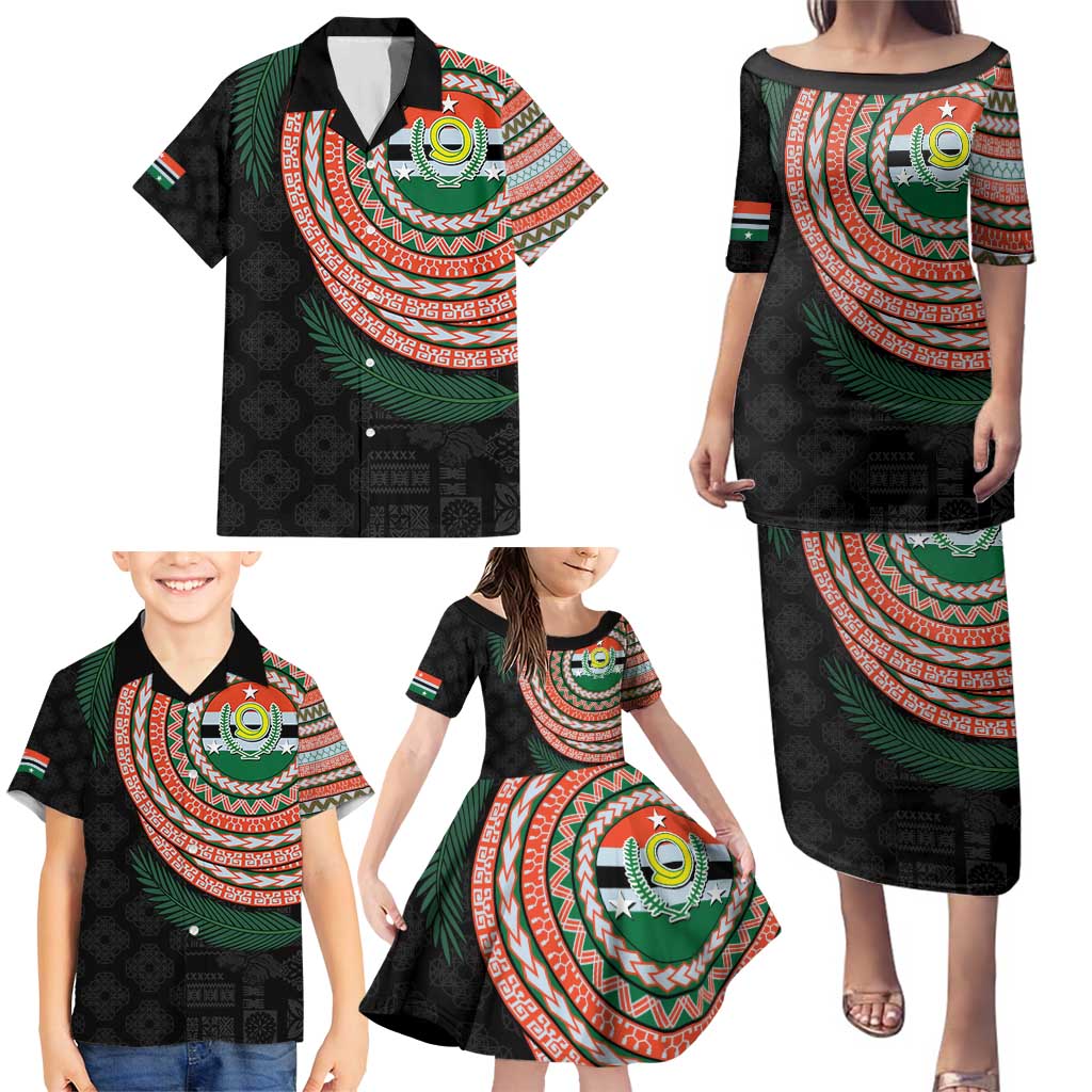 Penama Tribal Tattoo with Namele Leaves Family Matching Puletasi and Hawaiian Shirt