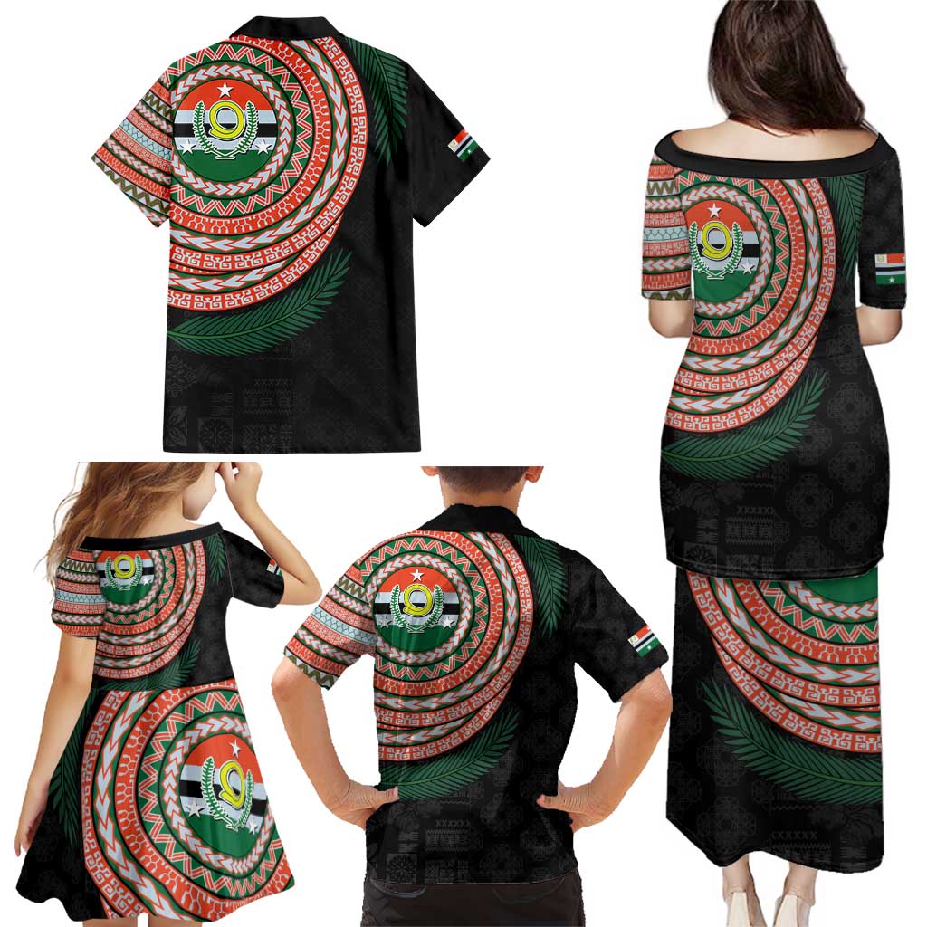 Penama Tribal Tattoo with Namele Leaves Family Matching Puletasi and Hawaiian Shirt