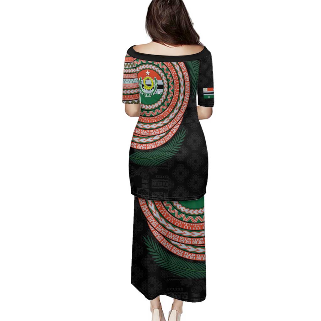 Penama Tribal Tattoo with Namele Leaves Family Matching Puletasi and Hawaiian Shirt