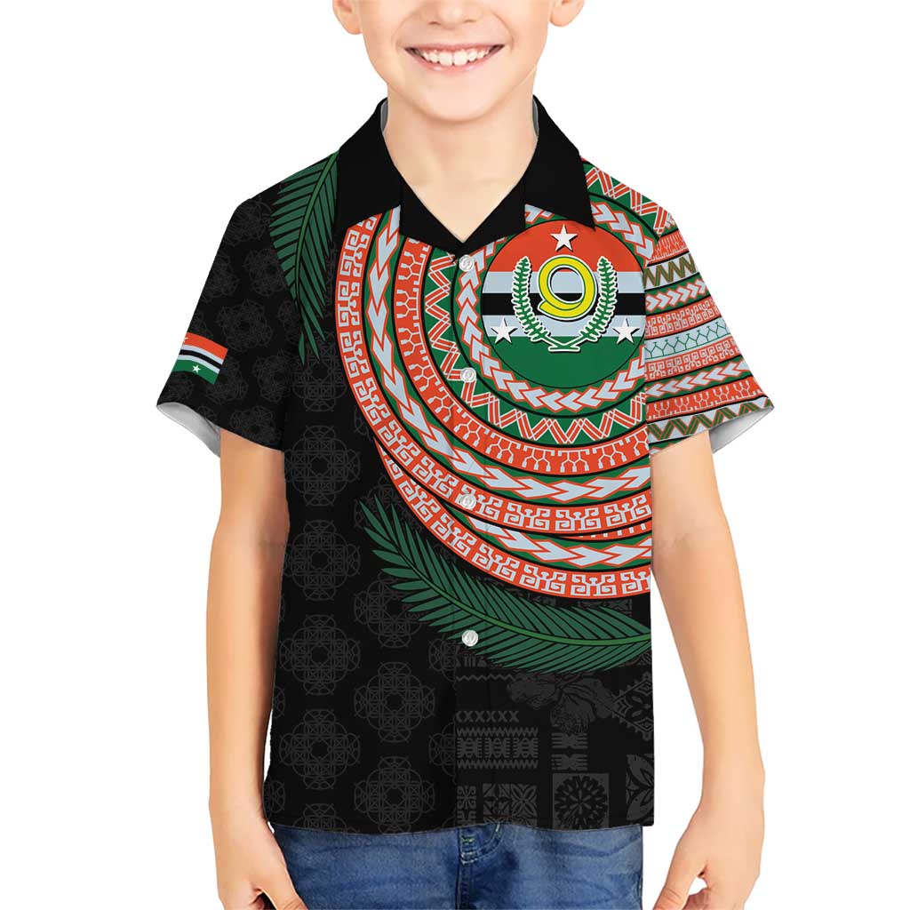 Penama Tribal Tattoo with Namele Leaves Kid Hawaiian Shirt LT03 Kid Black - Polynesian Pride