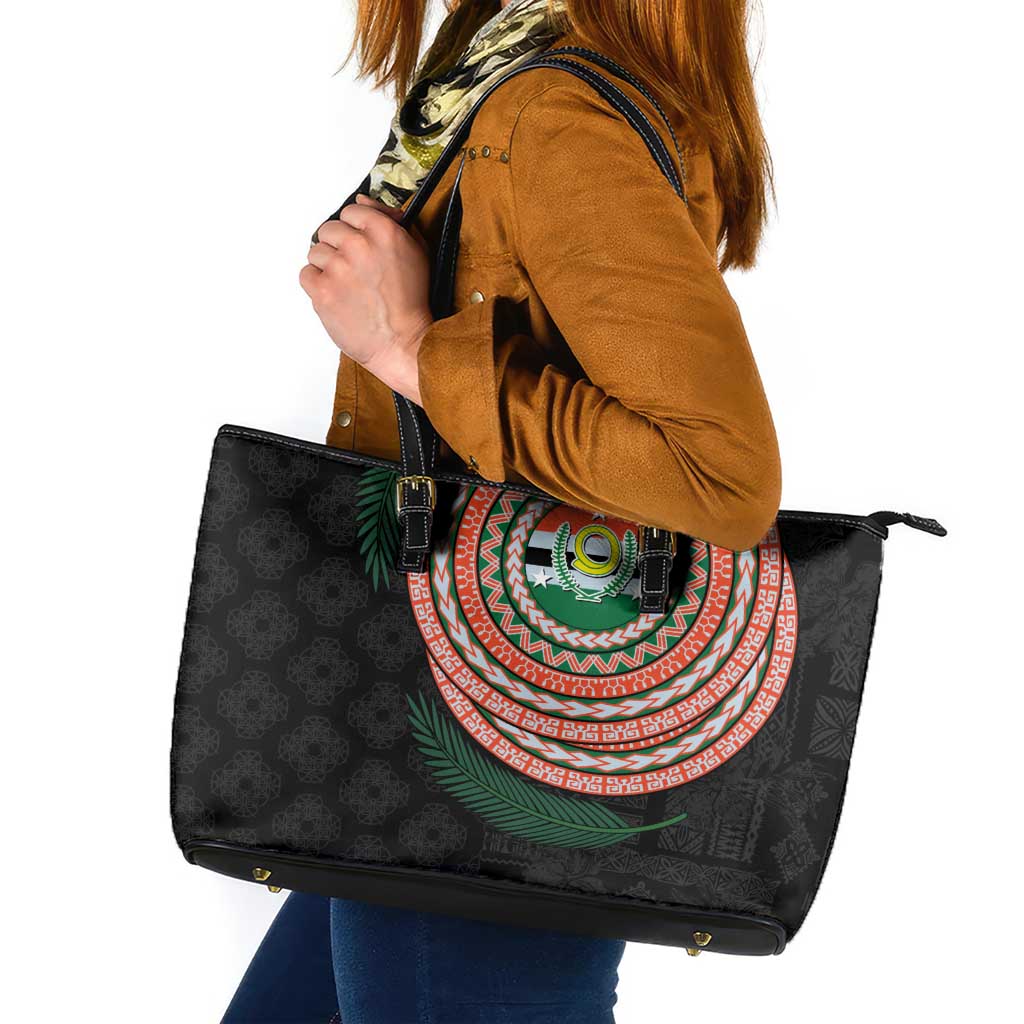 Penama Tribal Tattoo with Namele Leaves Leather Tote Bag