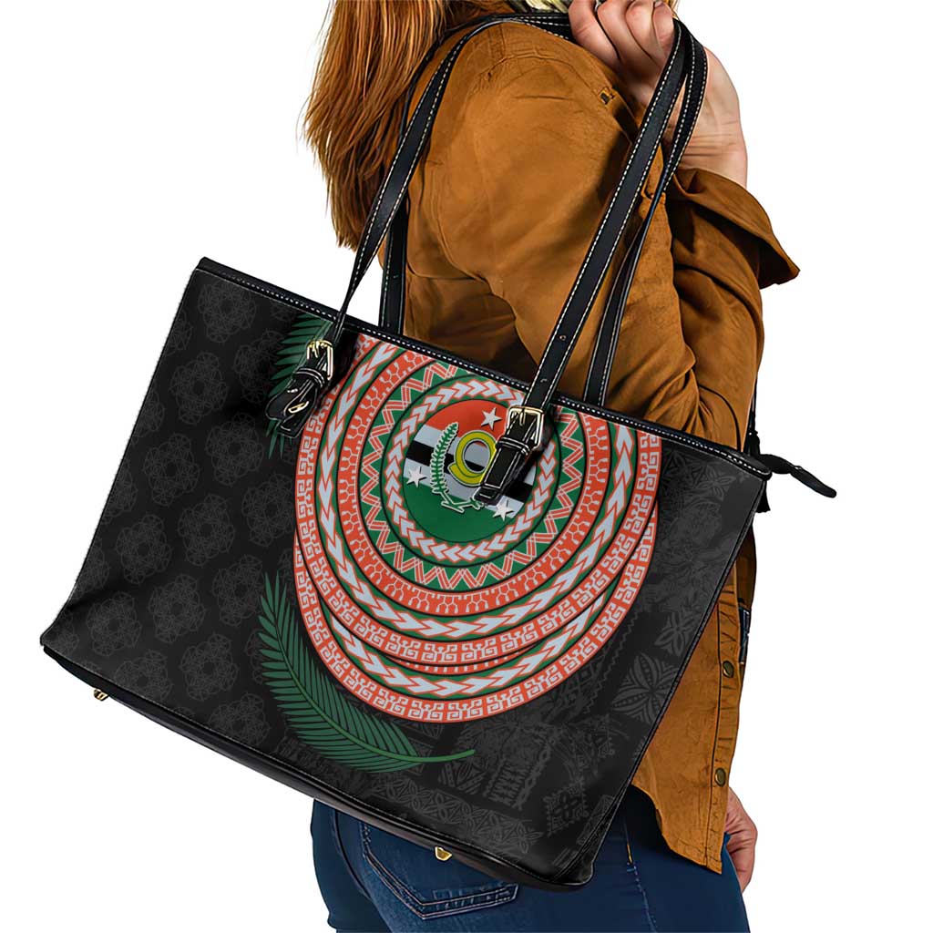 Penama Tribal Tattoo with Namele Leaves Leather Tote Bag