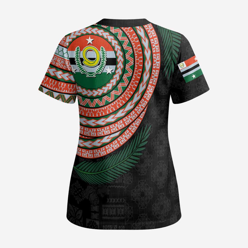 Penama Tribal Tattoo with Namele Leaves Scrub Top - Polynesian Pride