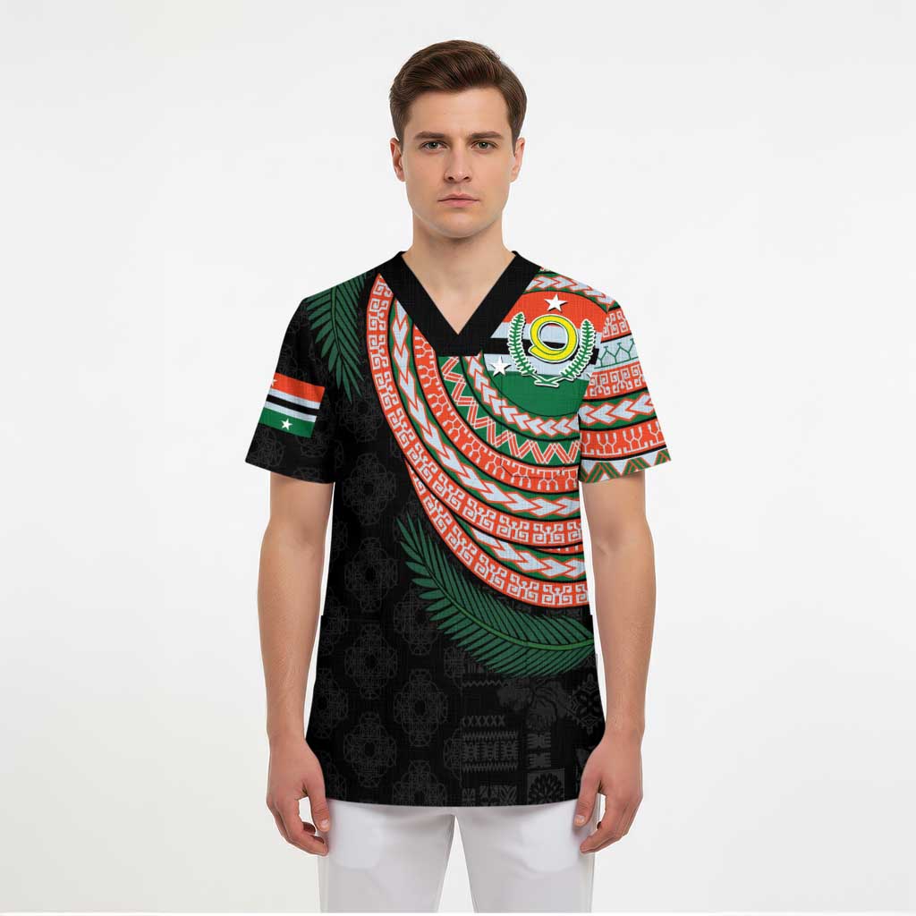 Penama Tribal Tattoo with Namele Leaves Scrub Top - Polynesian Pride