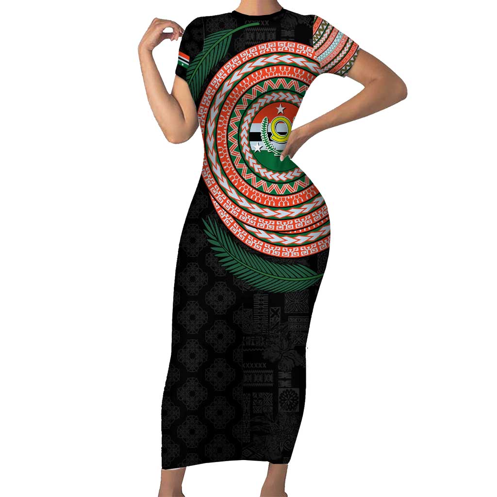 Penama Tribal Tattoo with Namele Leaves Short Sleeve Bodycon Dress