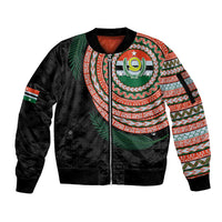 Penama Tribal Tattoo with Namele Leaves Sleeve Zip Bomber Jacket