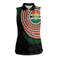 Penama Tribal Tattoo with Namele Leaves Women Sleeveless Polo Shirt LT03 Female Black - Polynesian Pride