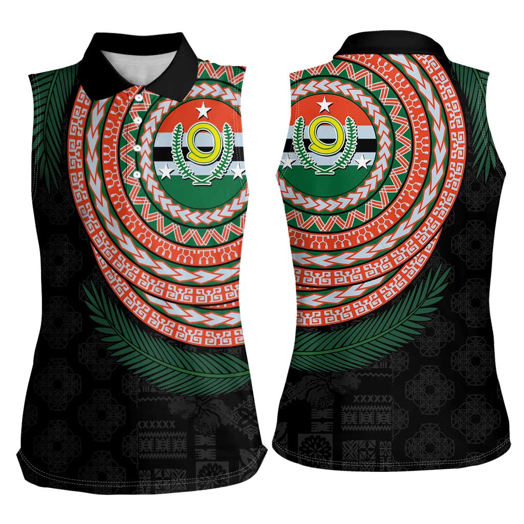 Penama Tribal Tattoo with Namele Leaves Women Sleeveless Polo Shirt LT03 - Polynesian Pride