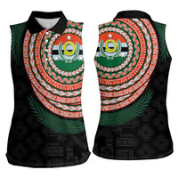 Penama Tribal Tattoo with Namele Leaves Women Sleeveless Polo Shirt LT03 - Polynesian Pride