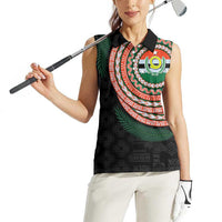 Penama Tribal Tattoo with Namele Leaves Women Sleeveless Polo Shirt LT03 - Polynesian Pride