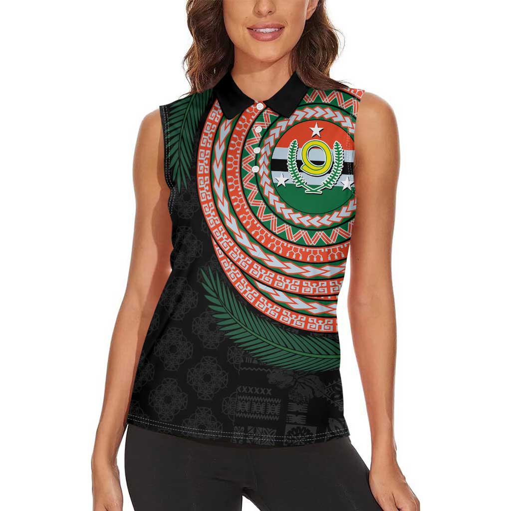 Penama Tribal Tattoo with Namele Leaves Women Sleeveless Polo Shirt LT03 - Polynesian Pride