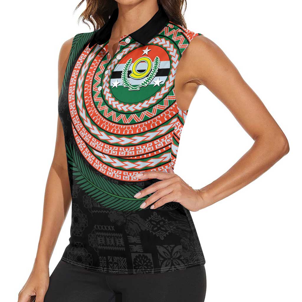 Penama Tribal Tattoo with Namele Leaves Women Sleeveless Polo Shirt LT03 - Polynesian Pride