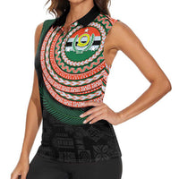 Penama Tribal Tattoo with Namele Leaves Women Sleeveless Polo Shirt LT03 - Polynesian Pride