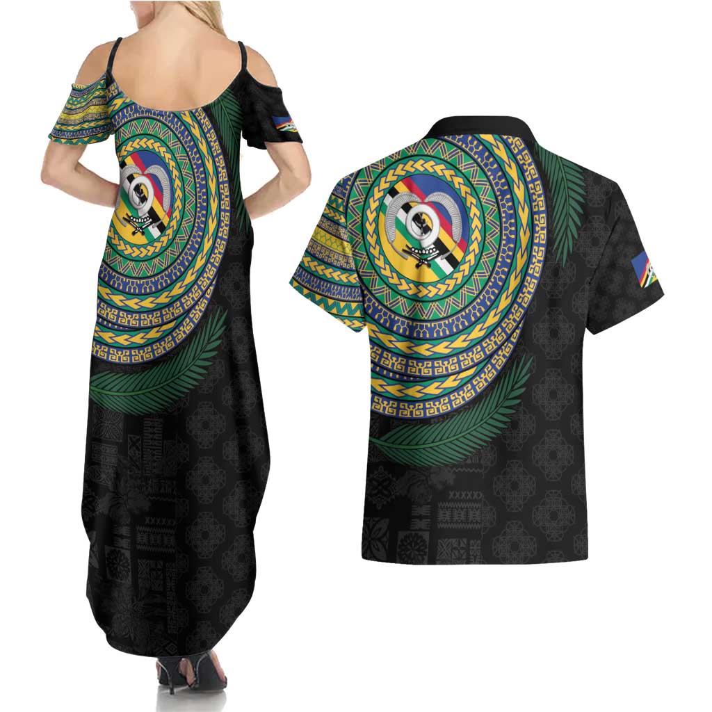 Torba Tribal Tattoo with Namele Leaves Couples Matching Summer Maxi Dress and Hawaiian Shirt