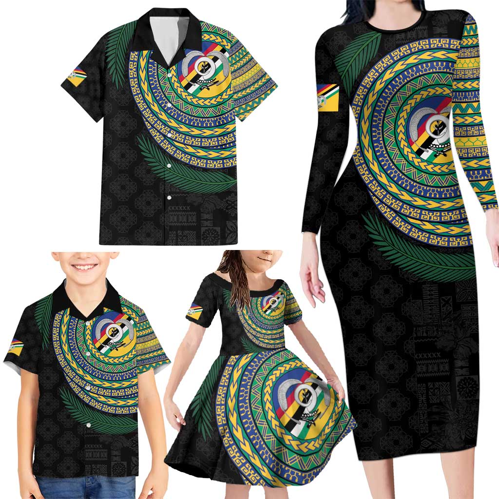 Torba Tribal Tattoo with Namele Leaves Family Matching Long Sleeve Bodycon Dress and Hawaiian Shirt