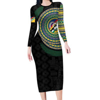 Torba Tribal Tattoo with Namele Leaves Family Matching Long Sleeve Bodycon Dress and Hawaiian Shirt