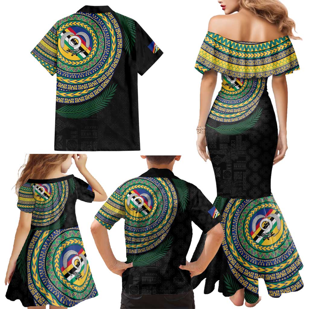 Torba Tribal Tattoo with Namele Leaves Family Matching Mermaid Dress and Hawaiian Shirt