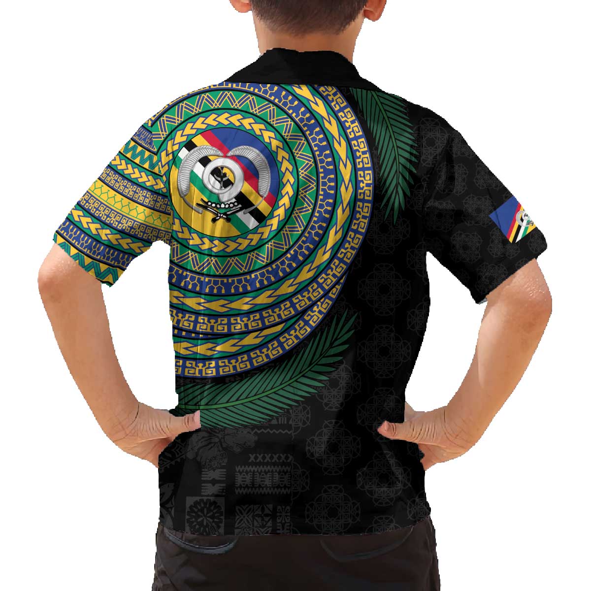 Torba Tribal Tattoo with Namele Leaves Family Matching Off The Shoulder Long Sleeve Dress and Hawaiian Shirt