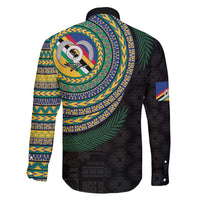 Torba Tribal Tattoo with Namele Leaves Family Matching Off Shoulder Maxi Dress and Hawaiian Shirt