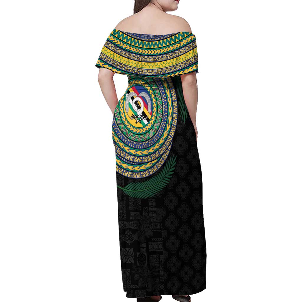 Torba Tribal Tattoo with Namele Leaves Family Matching Off Shoulder Maxi Dress and Hawaiian Shirt