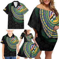 Torba Tribal Tattoo with Namele Leaves Family Matching Off Shoulder Short Dress and Hawaiian Shirt