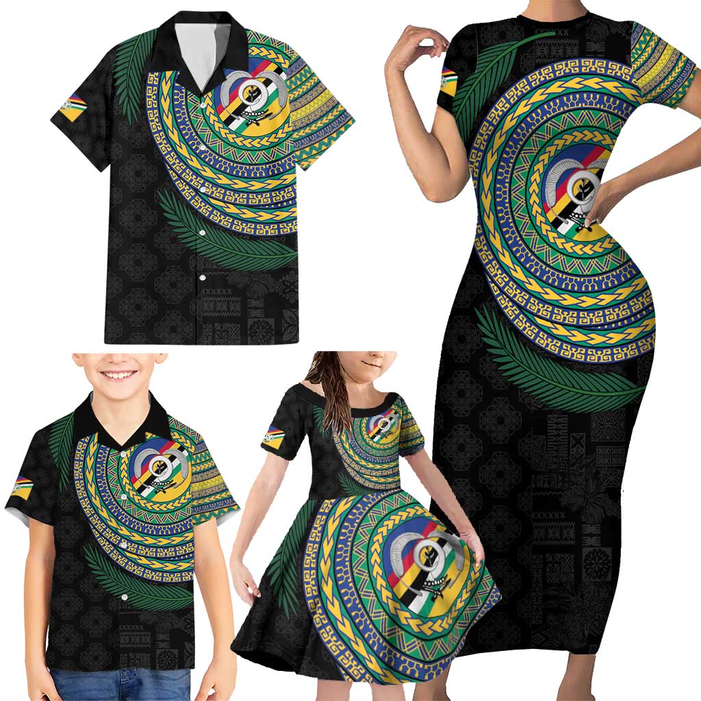 Torba Tribal Tattoo with Namele Leaves Family Matching Short Sleeve Bodycon Dress and Hawaiian Shirt