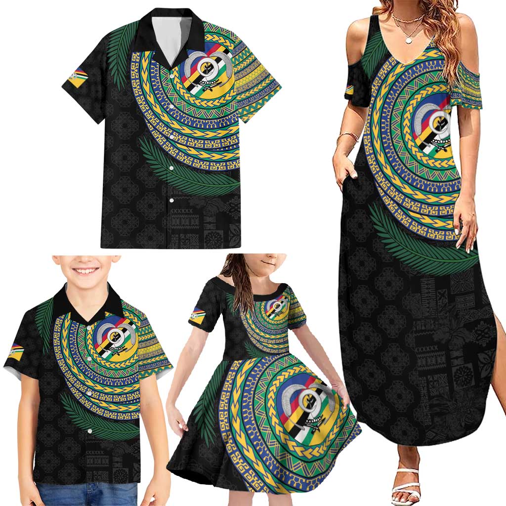 Torba Tribal Tattoo with Namele Leaves Family Matching Summer Maxi Dress and Hawaiian Shirt