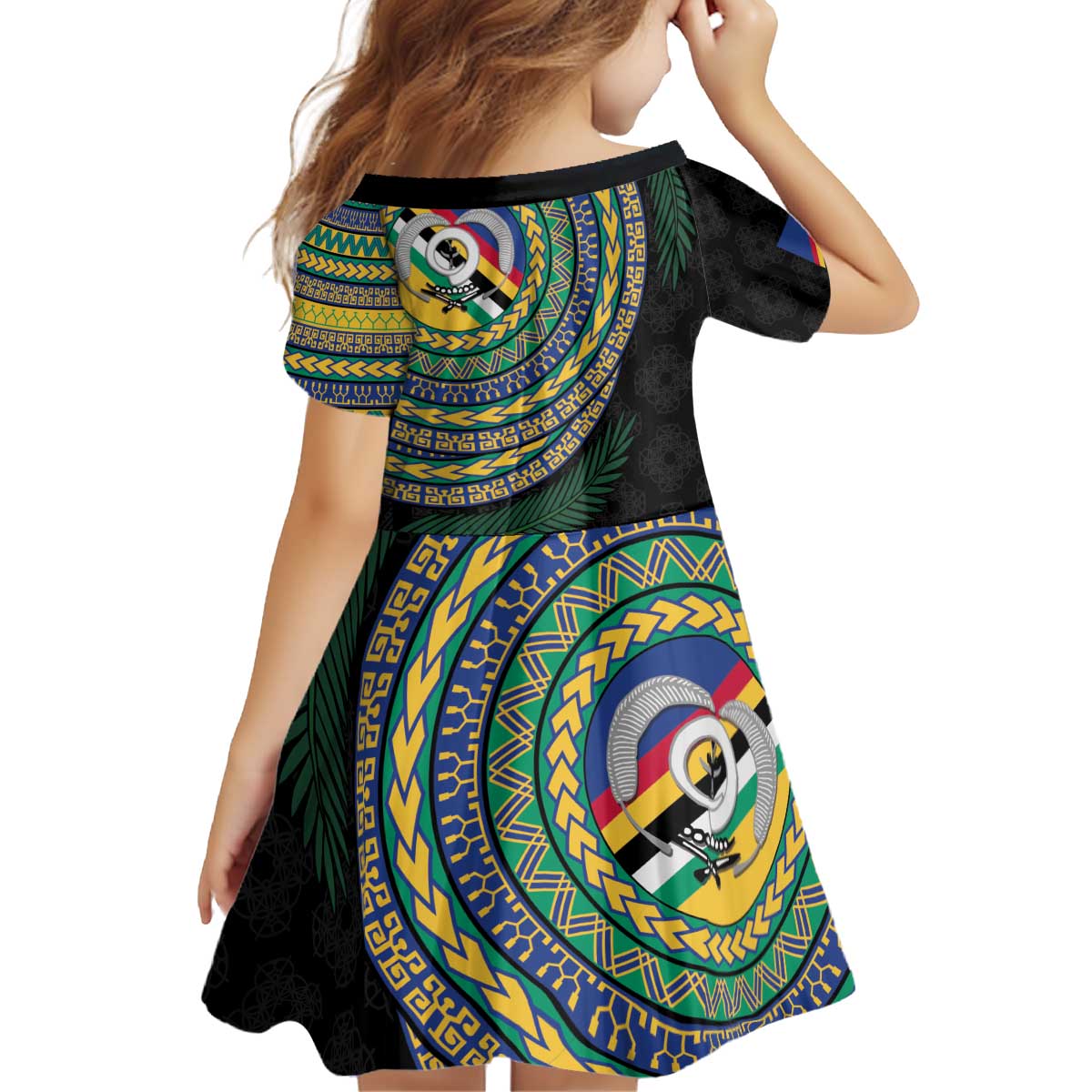 Torba Tribal Tattoo with Namele Leaves Kid Short Sleeve Dress