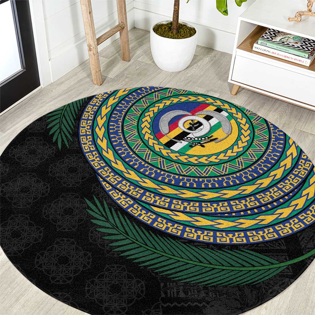 Torba Tribal Tattoo with Namele Leaves Round Carpet