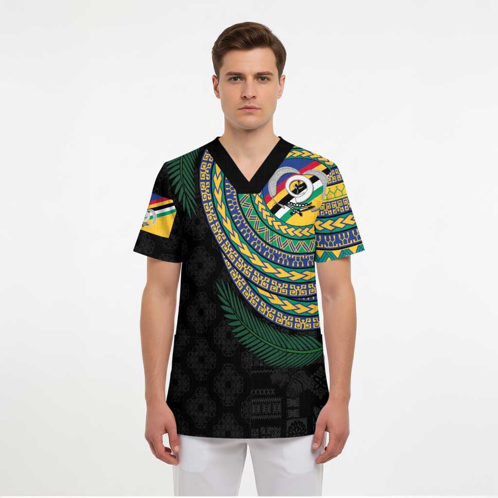Torba Tribal Tattoo with Namele Leaves Scrub Top - Polynesian Pride