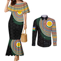 Shefa Tribal Tattoo with Namele Leaves Couples Matching Mermaid Dress and Long Sleeve Button Shirt LT03 Black - Polynesian Pride