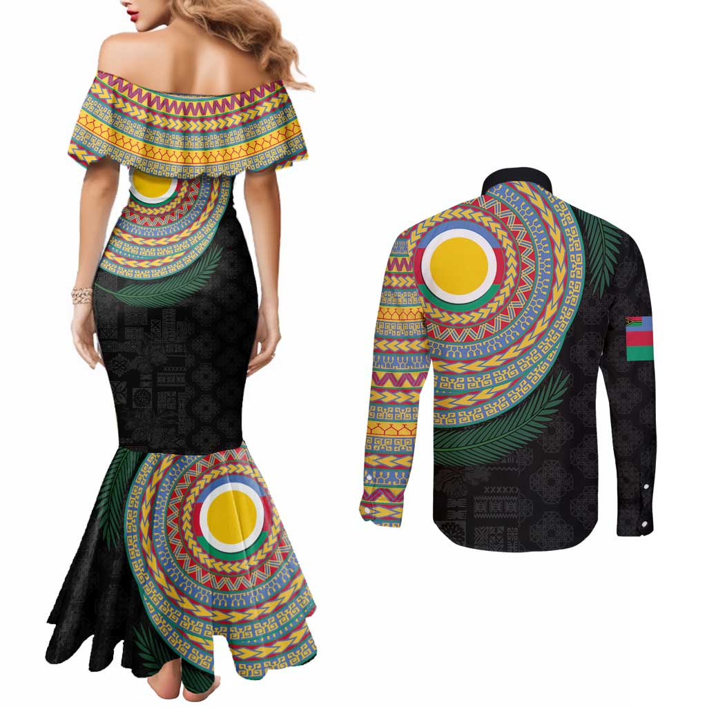 Shefa Tribal Tattoo with Namele Leaves Couples Matching Mermaid Dress and Long Sleeve Button Shirt LT03 - Polynesian Pride