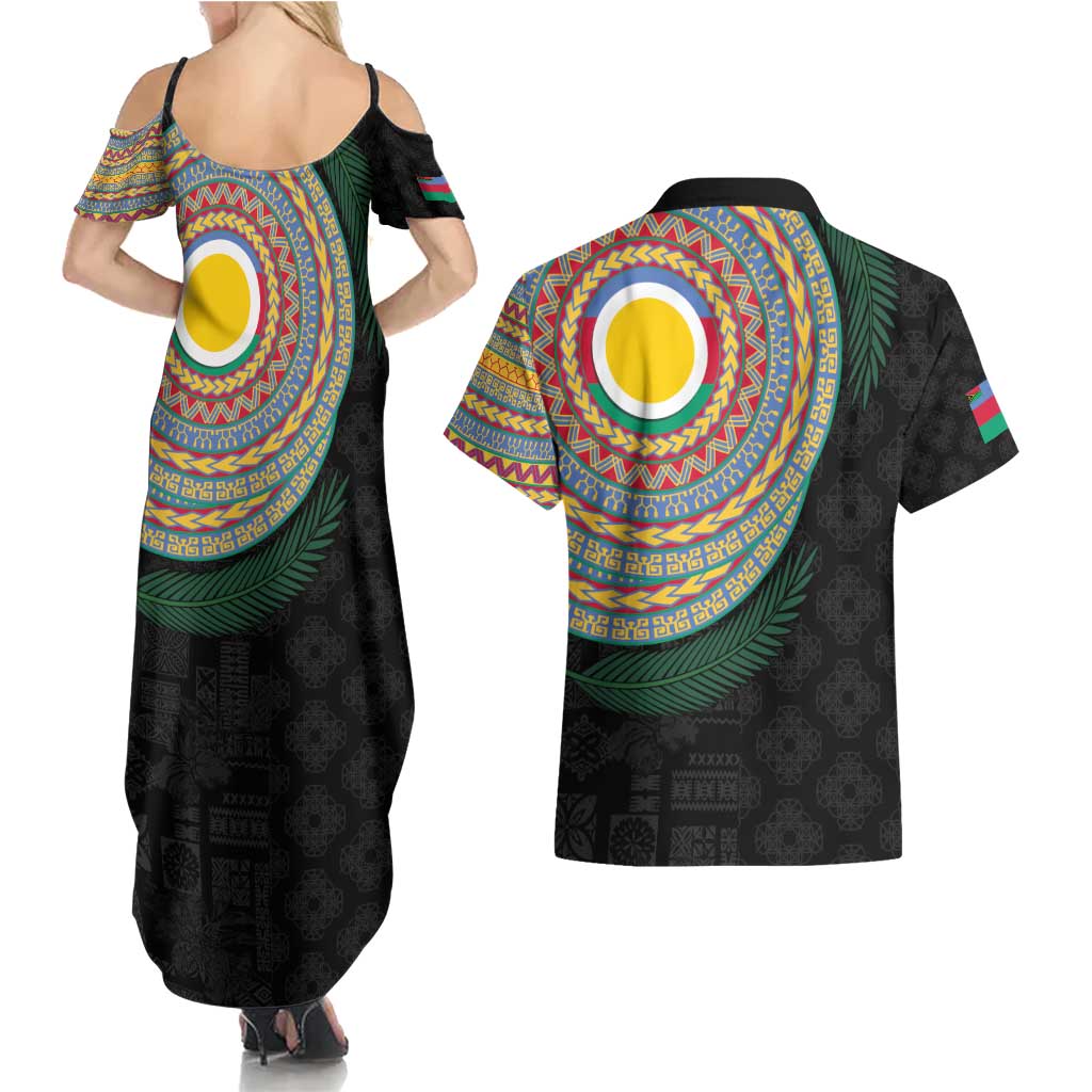 Shefa Tribal Tattoo with Namele Leaves Couples Matching Summer Maxi Dress and Hawaiian Shirt