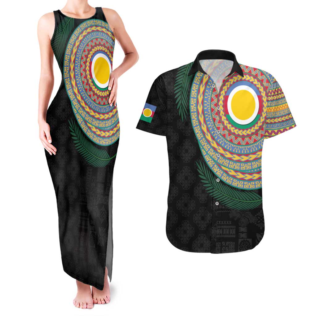 Shefa Tribal Tattoo with Namele Leaves Couples Matching Tank Maxi Dress and Hawaiian Shirt