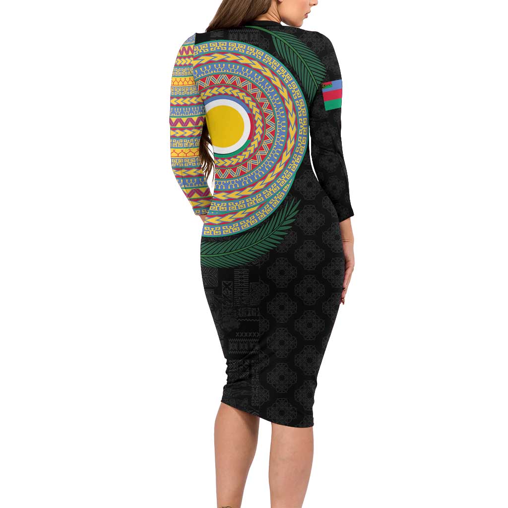 Shefa Tribal Tattoo with Namele Leaves Family Matching Long Sleeve Bodycon Dress and Hawaiian Shirt