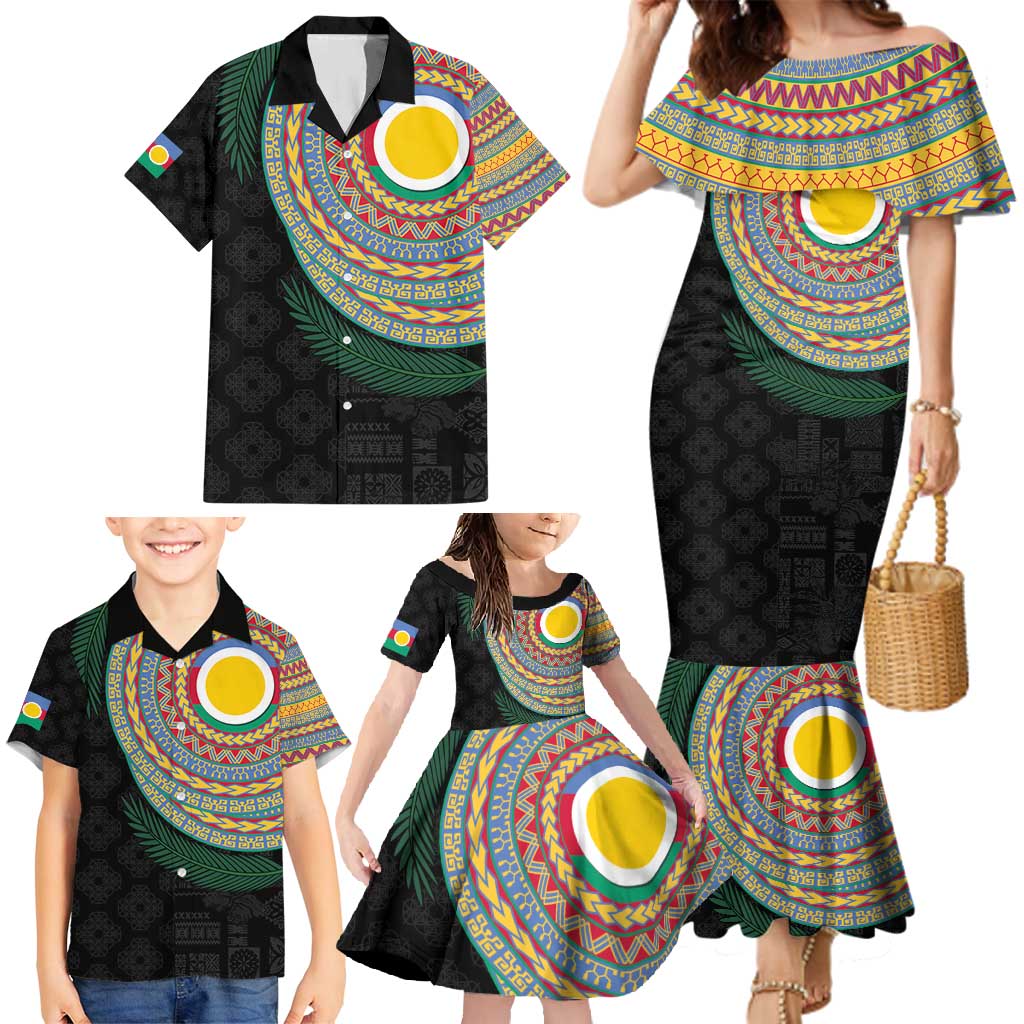 Shefa Tribal Tattoo with Namele Leaves Family Matching Mermaid Dress and Hawaiian Shirt
