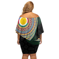 Shefa Tribal Tattoo with Namele Leaves Family Matching Off Shoulder Short Dress and Hawaiian Shirt