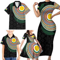 Shefa Tribal Tattoo with Namele Leaves Family Matching Short Sleeve Bodycon Dress and Hawaiian Shirt