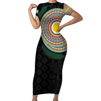 Shefa Tribal Tattoo with Namele Leaves Family Matching Short Sleeve Bodycon Dress and Hawaiian Shirt