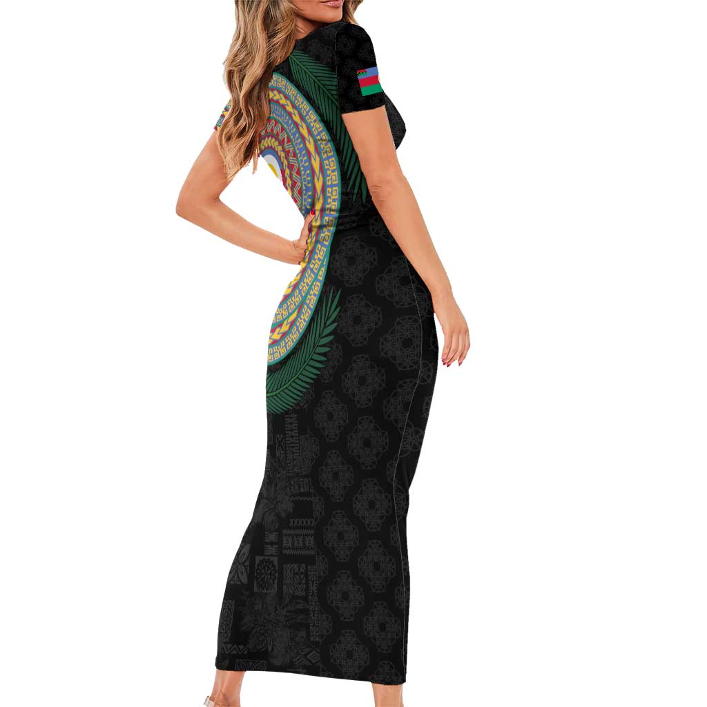 Shefa Tribal Tattoo with Namele Leaves Family Matching Short Sleeve Bodycon Dress and Hawaiian Shirt