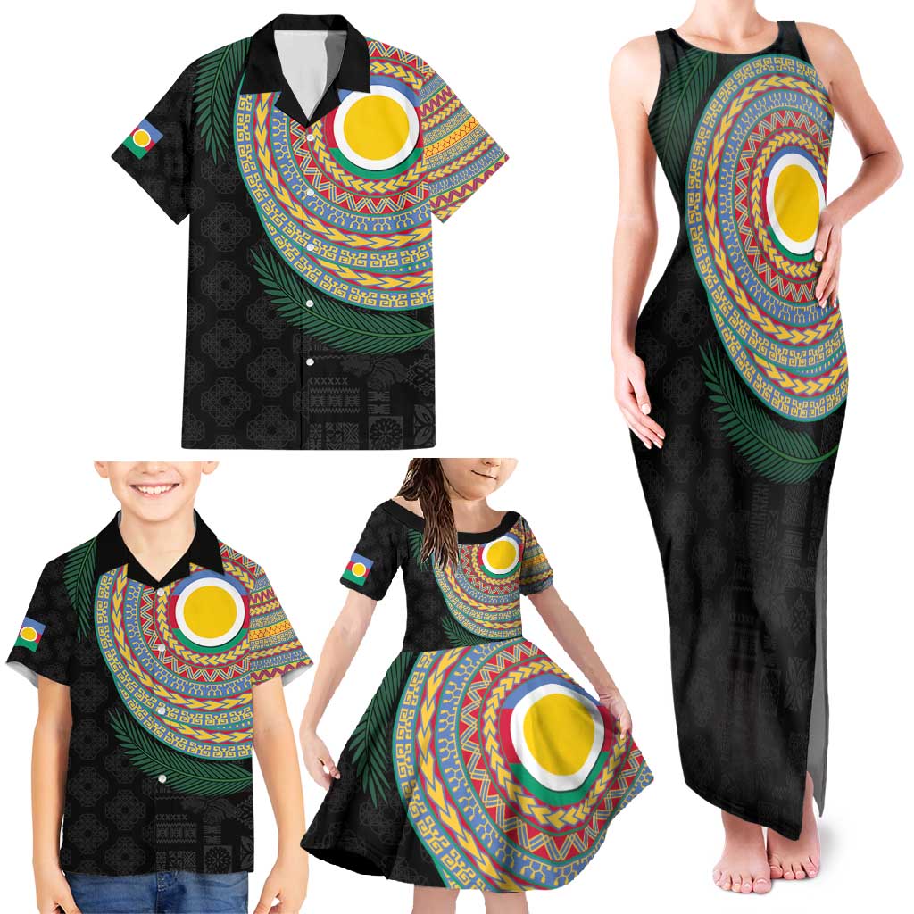 Shefa Tribal Tattoo with Namele Leaves Family Matching Tank Maxi Dress and Hawaiian Shirt
