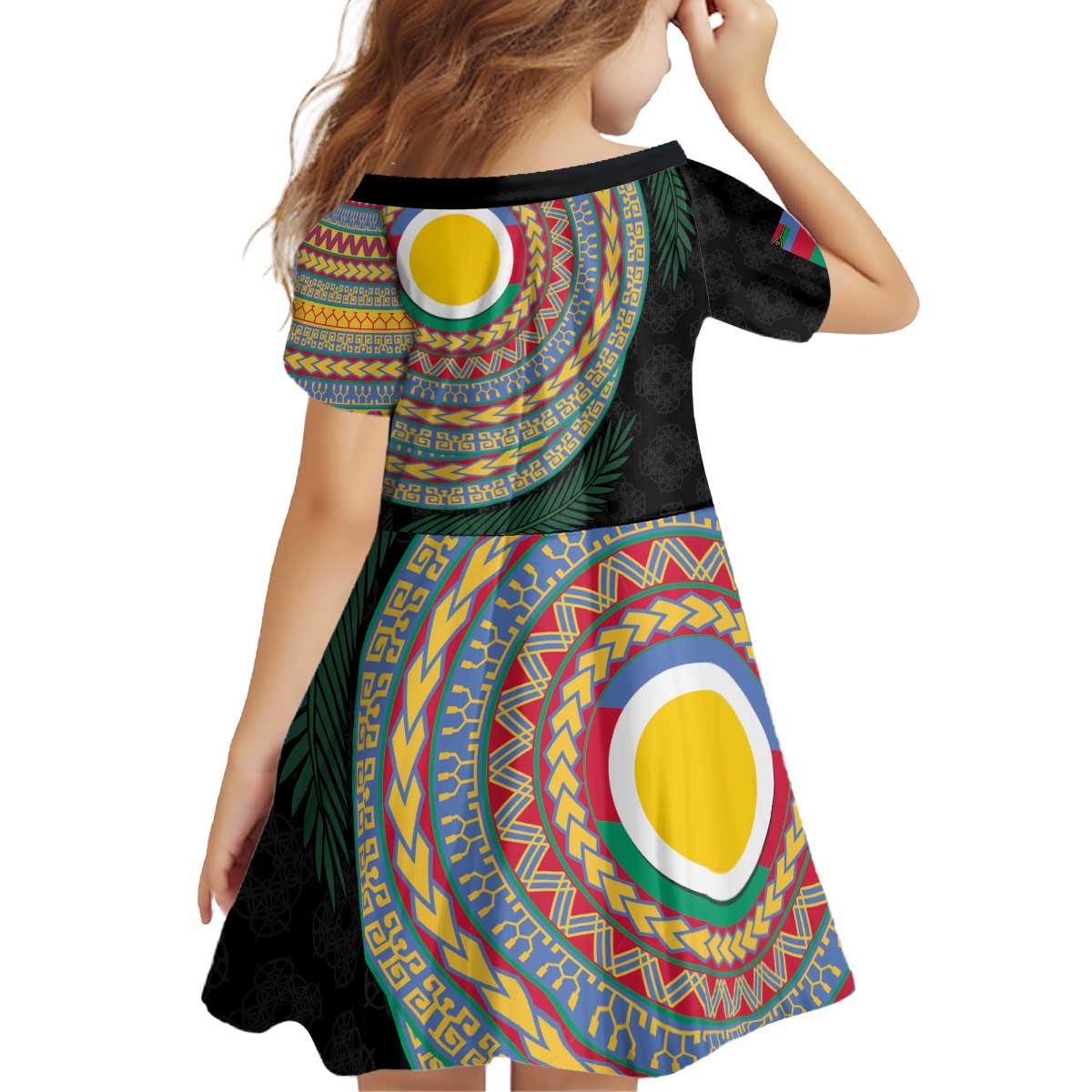 Shefa Tribal Tattoo with Namele Leaves Kid Short Sleeve Dress LT03 - Polynesian Pride