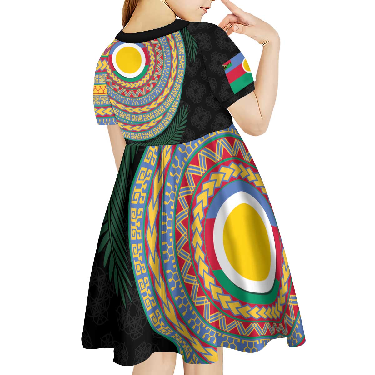 Shefa Tribal Tattoo with Namele Leaves Kid Short Sleeve Dress LT03 - Polynesian Pride