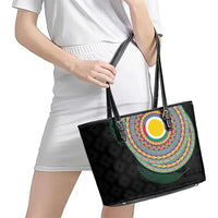 Shefa Tribal Tattoo with Namele Leaves Leather Tote Bag